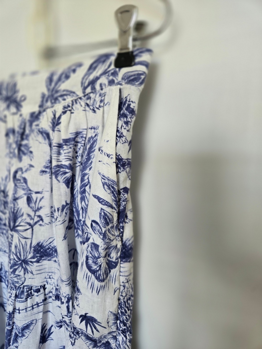 JOIE MAXI-MIDI SKIRT 100% LINEN WOMEN BLUE WHITE TOILE HAWAIIAN TROPICAL SZ MED - Picture 4 of 8